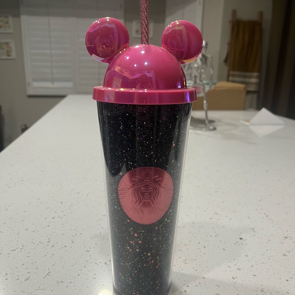 Disneyland x Starbucks 70th anniversary Pink and Black Sparkle Tumbler
